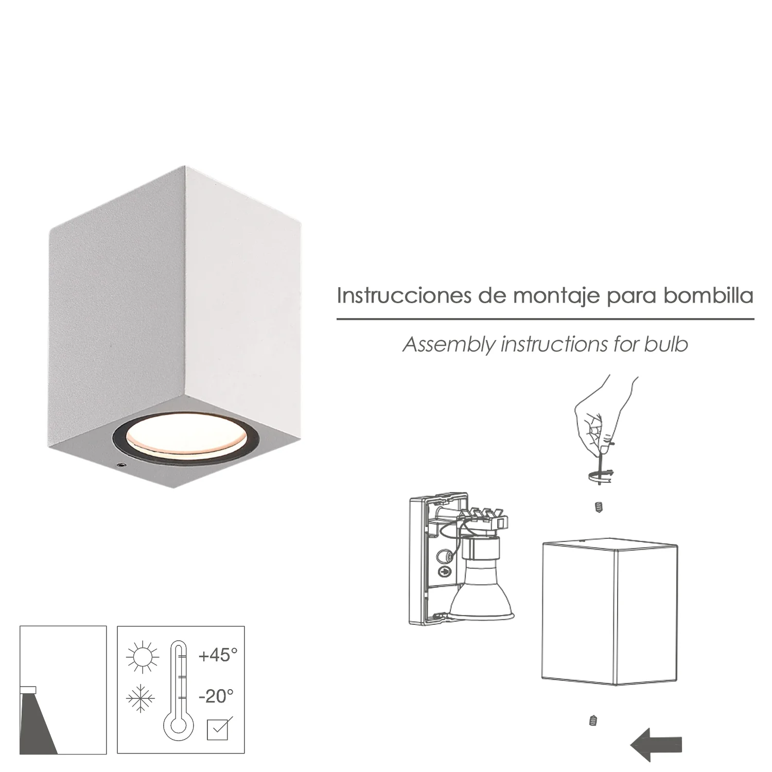 Lampara Aplique Cuadrado GU10 IP65 Color Blanco Aplique Techo, Luz Jardín, Lámpara Jardín, Luz Exterior, Aplique Jardín - Imagen 4