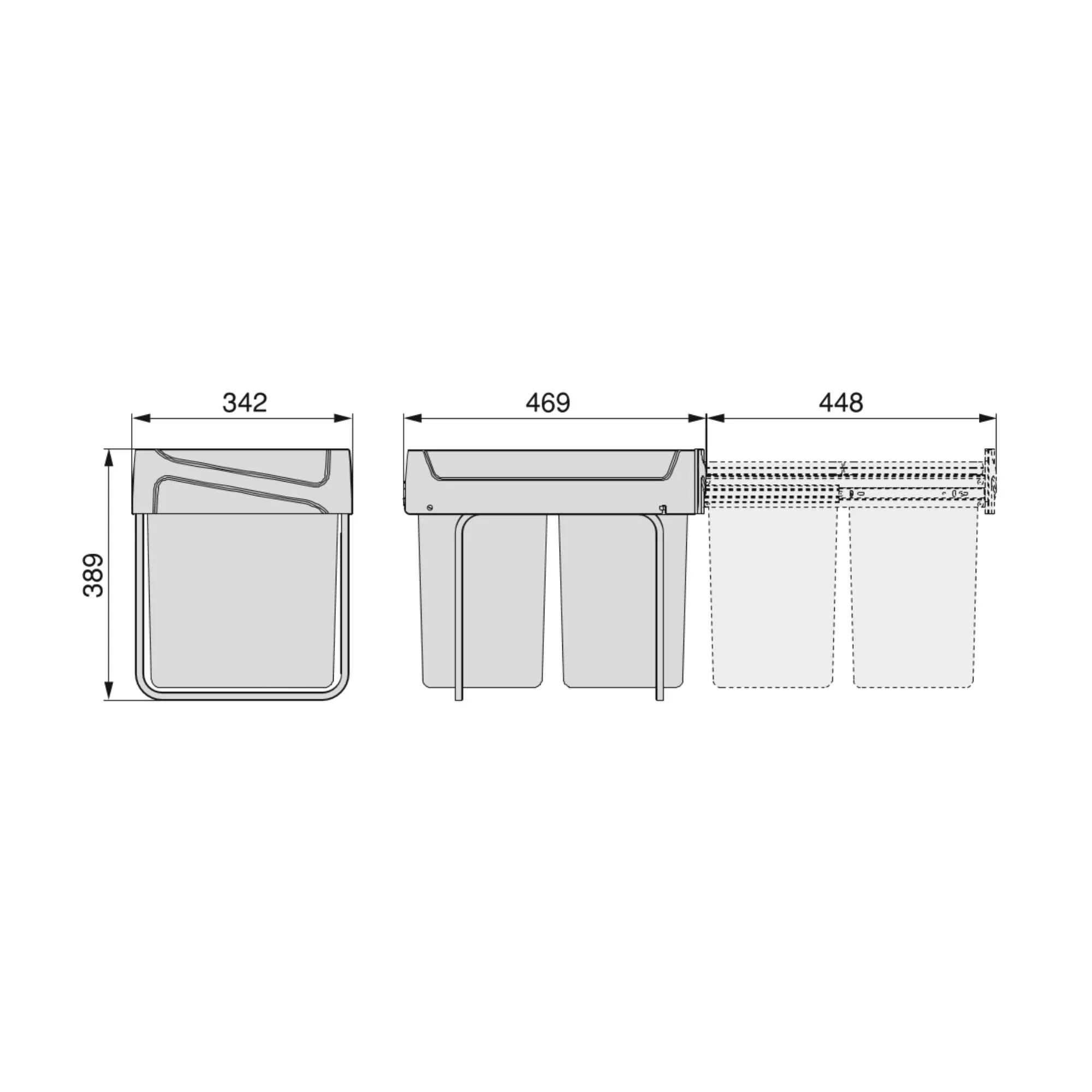 Emuca Contenedor de reciclaje para fijación inferior y extracción manual en mueble de cocina Recycle 2x20litros, Plástico gris antracita - Imagen 3
