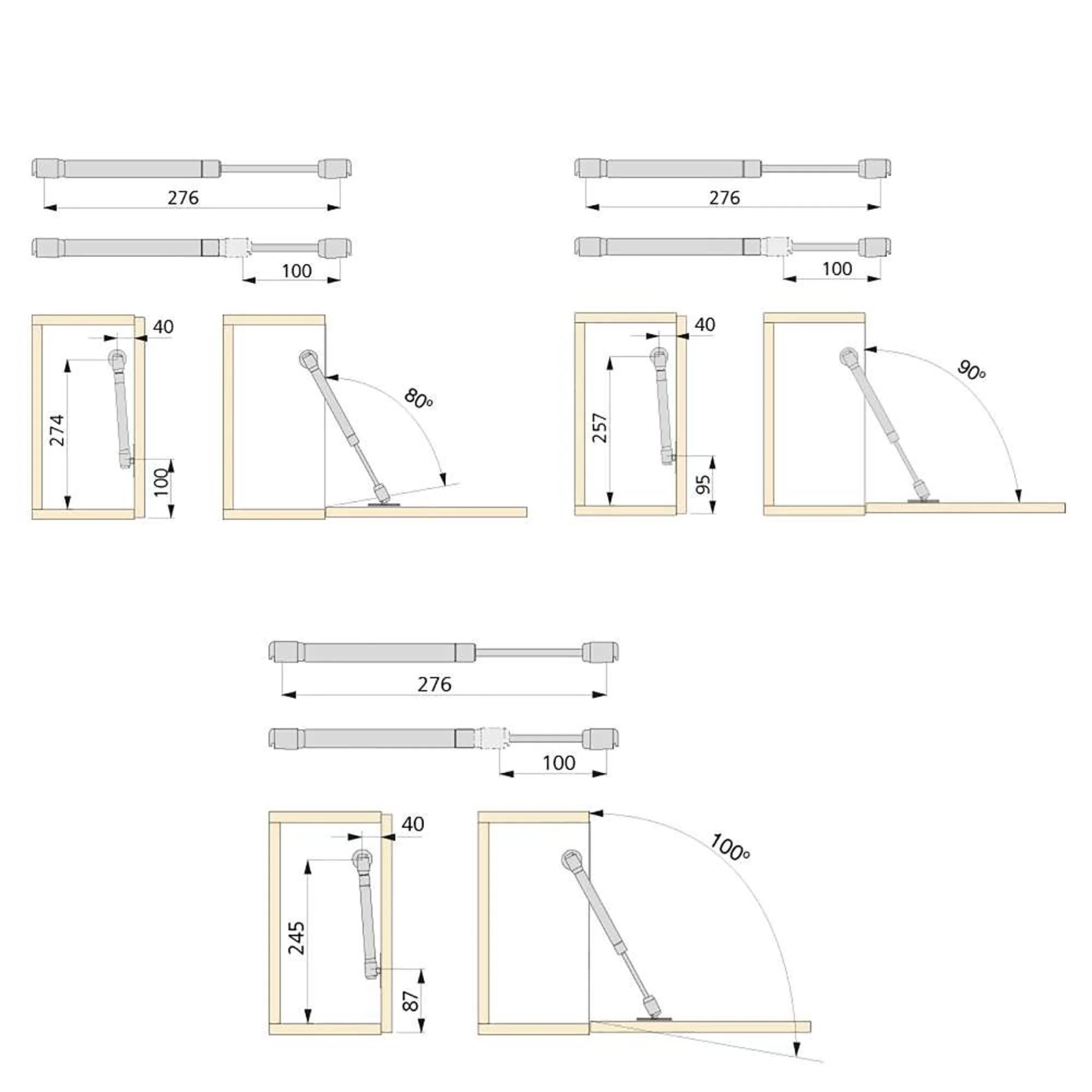 Emuca Lote de 10 pistones para puertas elevables H con enganches - Imagen 4