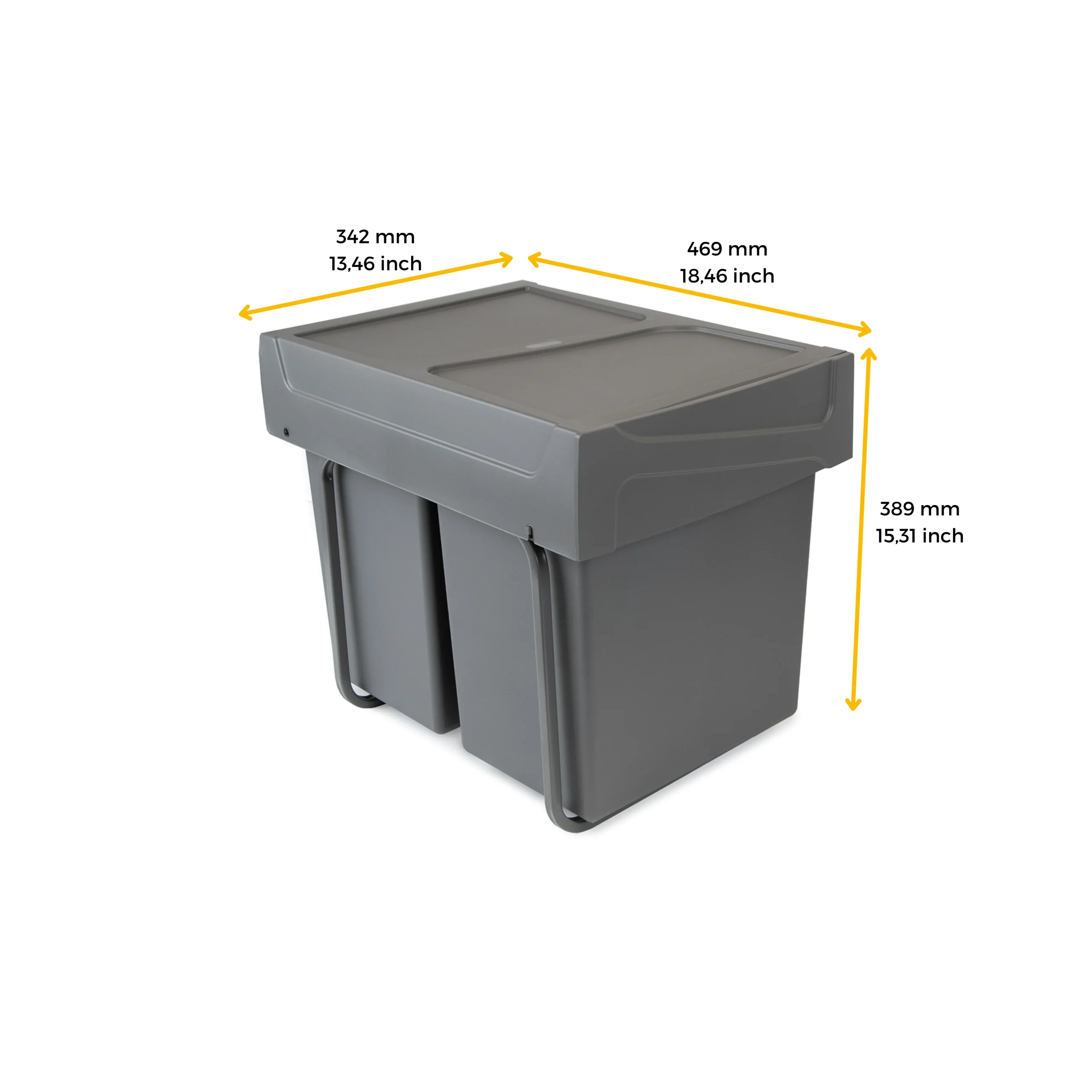 Emuca Contenedor de reciclaje para fijación inferior y extracción manual en mueble de cocina Recycle 2x20litros, Plástico gris antracita - Imagen 4