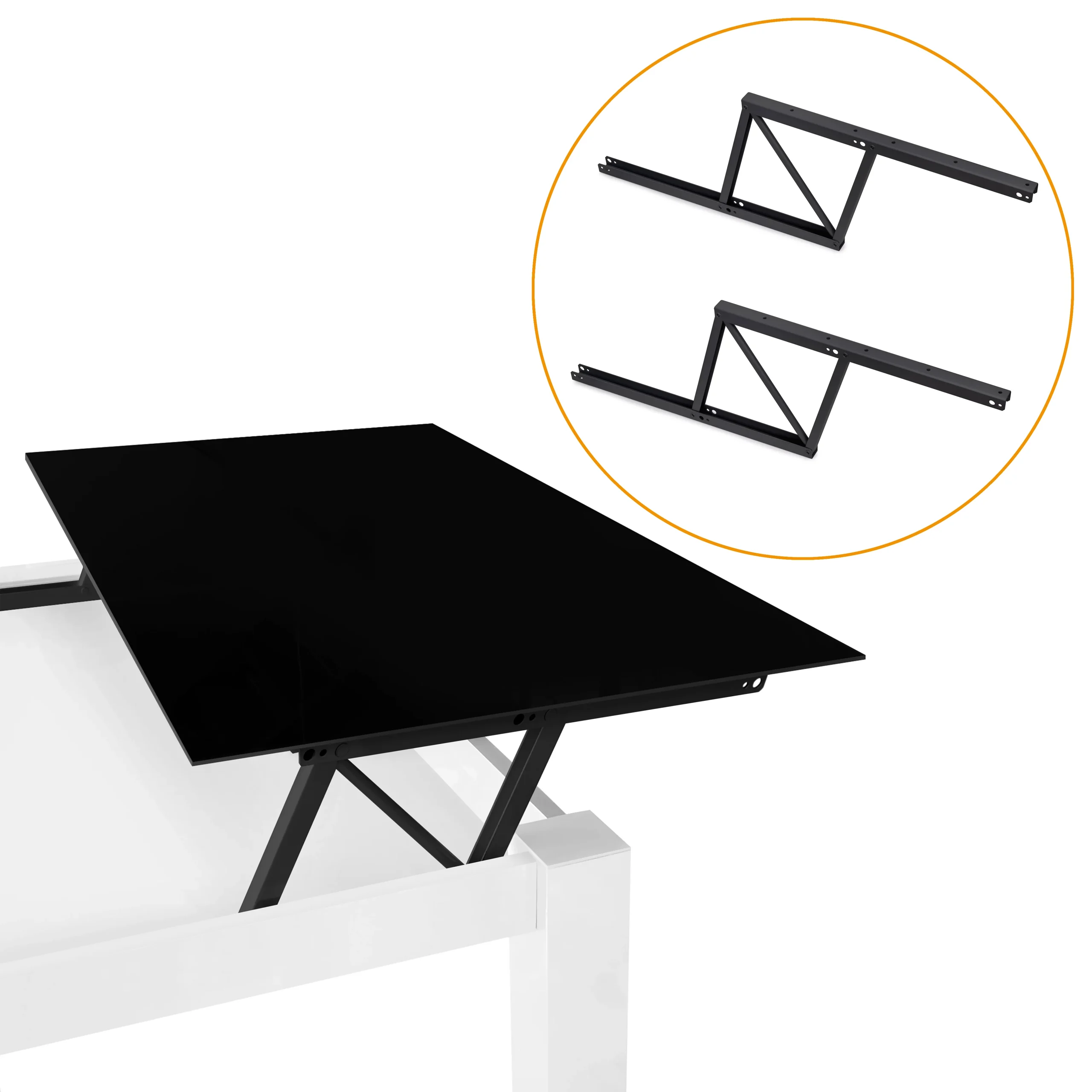 Emuca Juego de mecanismos elevables para mesas de centro, permite elevar la mesa 192mm, Acero, Pintado negro - Imagen 3